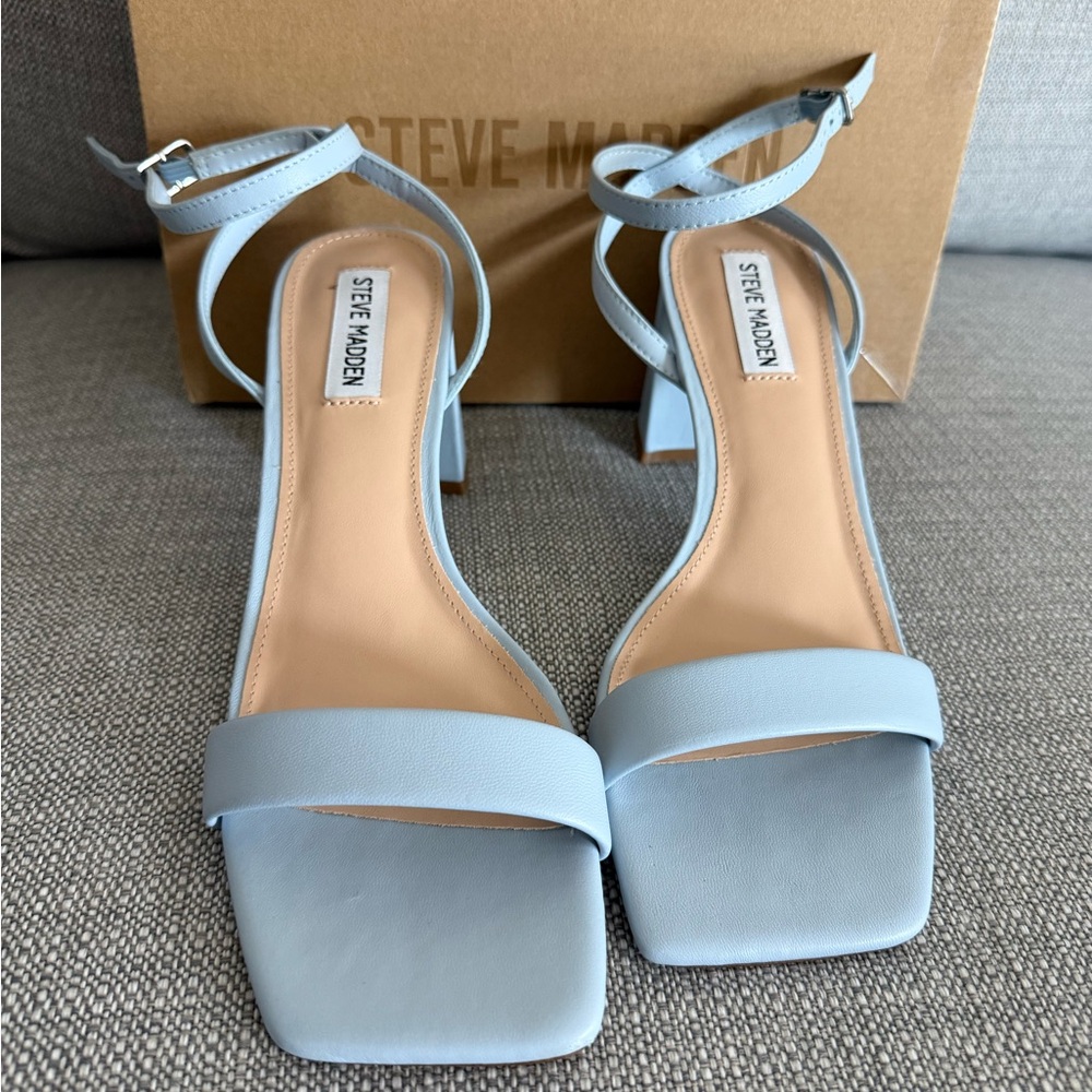 New in box Steve Madden Light Blue Ankle-Strap Block Heel Sandals